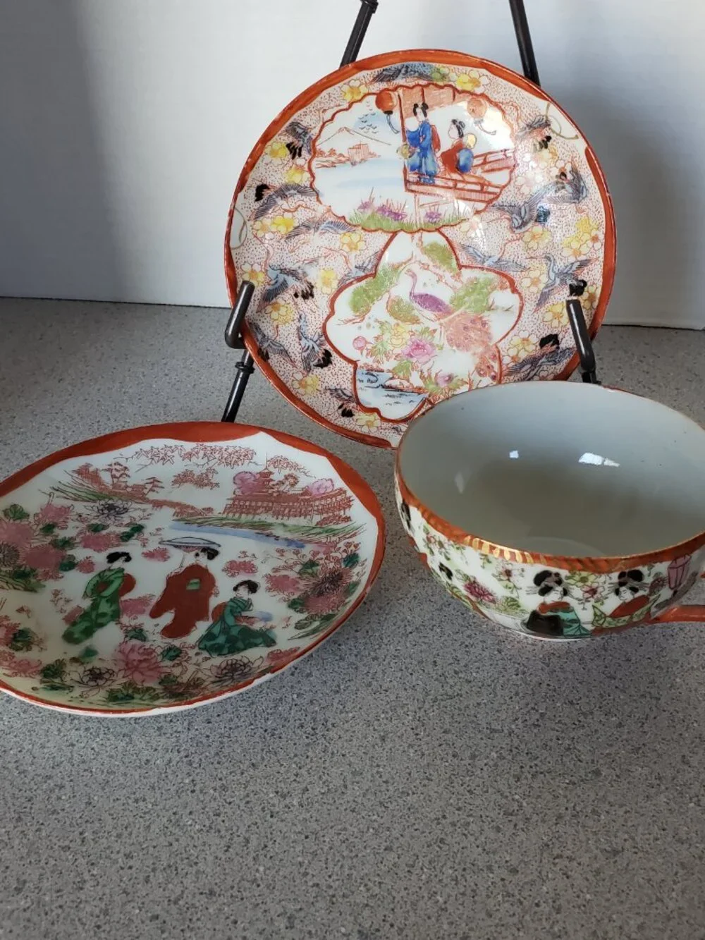 Vintage Asian Theme Cup And Saucers